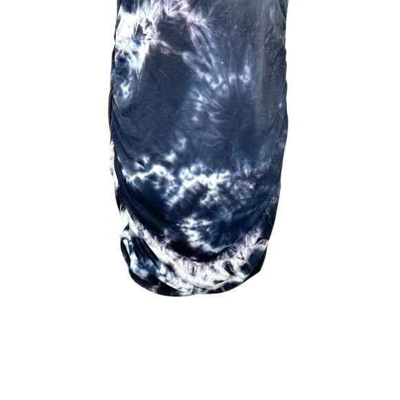 Antistar Black White Tie Dye Bodycon Stretch T-Shirt Dress Ruched Sides Medium - Picture 3 of 7